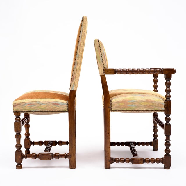 Wood French Louis XIII Style Turned Walnut Dining Chairs and Armchairs, Set of Eight, Circa 1880 For Sale - Image 7 of 9