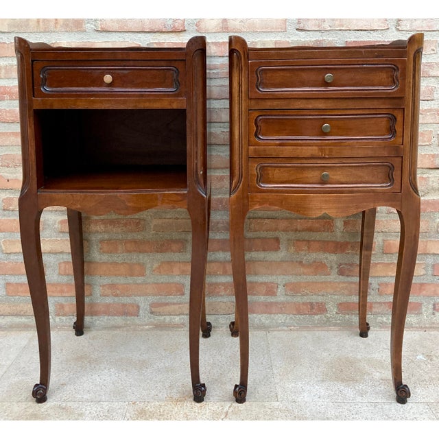 French Walnut Nightstand with Drawers and Shelf, 1950s, Set of 2 For Sale - Image 16 of 16