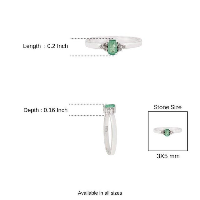 Green Petite Emerald Ring With Diamond Accents in 925 Sterling Silver - Size 7 For Sale - Image 8 of 10