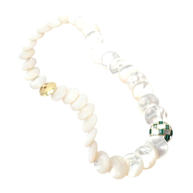 1980s Tiffany & Co. Angela Cummings Yellow Gold Mother of Pearl Malachite Inlaid Necklace For Sale - Image 15 of 15