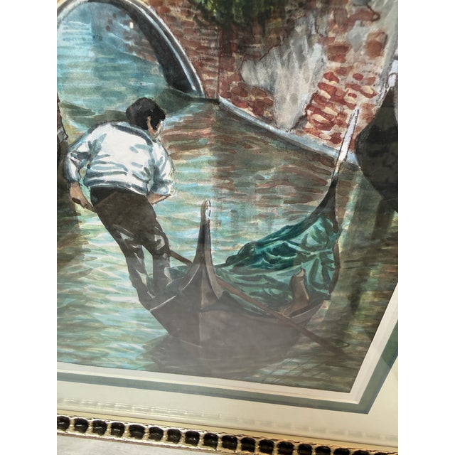 Late 20th Century A Gondolier on the Canals of Venice Artwork, Framed For Sale - Image 5 of 12