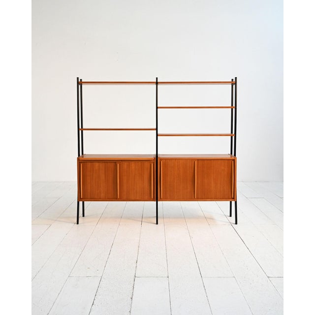 Scandinavian Double Teak Bookcase with Black Uprights, 1960s For Sale - Image 3 of 17