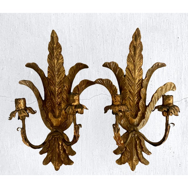 Early 20th Century Antique Italian Giltwood Wall Candelabra Sconces, (Woodward & Lothrop Dept. Store Washington D C) For Sale - Image 5 of 16