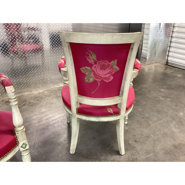 Stunning French Louis XVI-Style Pink Arm Chairs W/Painted Frames For Sale - Image 4 of 15