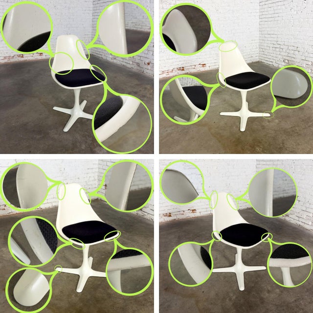 Mid-20th Century MCM Burke Tulip Side Chairs No 103 White Shell Black Cushions Oval Stationary 4 Prong Base Set of 4 For Sale - Image 14 of 18