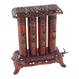 Antique Bridge & Beach Superior Jeweled Gas Parlor Decorative Stove For Sale