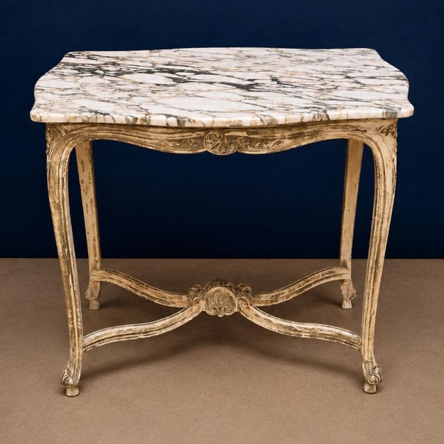 French 20th Century French Louis XV Style Table With Marble Top For Sale - Image 3 of 5