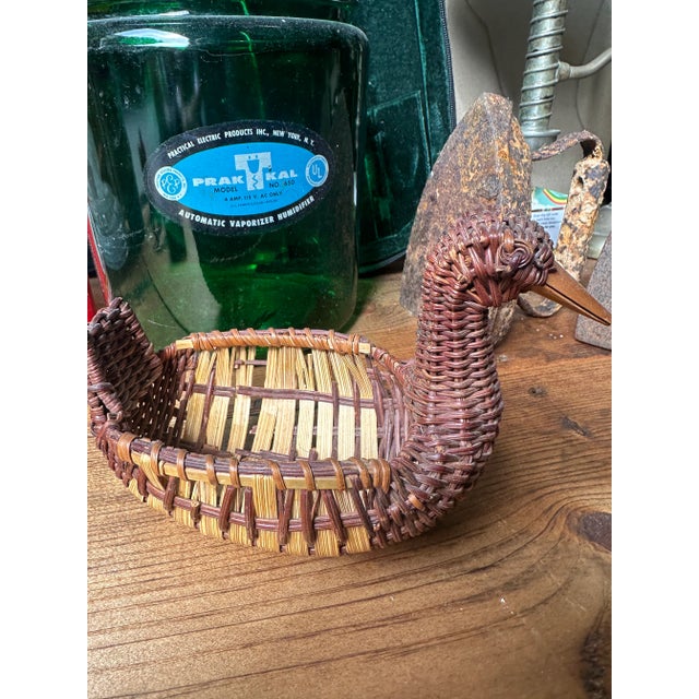 Rustic European 1970s Small Wicker Hand Woven Duck Basket For Sale - Image 3 of 11