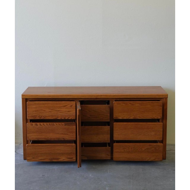 Vintage Solid Oak Dresser - Mid Century Style Wooden Lowboy 1980s For Sale In Los Angeles - Image 6 of 10