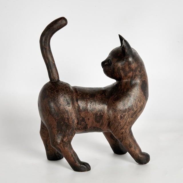 Brown Pair of Vintage Carved Wood Cats For Sale - Image 8 of 9