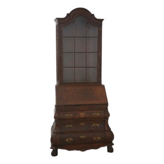 Trouvailles Inc Walnut Bombe Base Secretary Desk W. Hutch Top For Sale