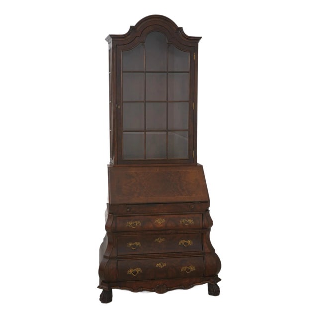 Trouvailles Inc Walnut Bombe Base Secretary Desk W. Hutch Top For Sale