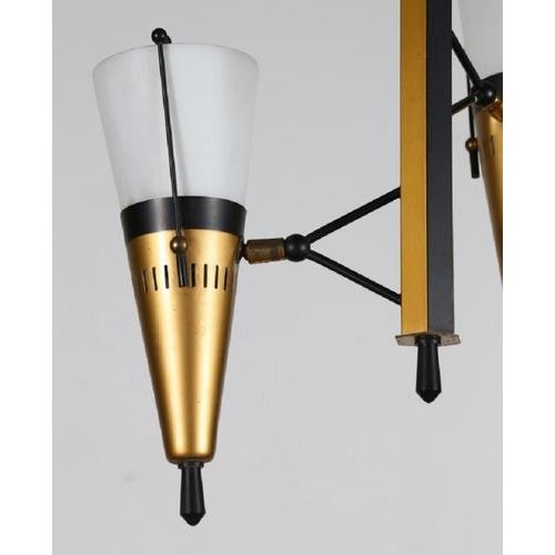 Vintage Three-Light Suspended Lamp in Metal and Glass, Italy, 1950s For Sale - Image 3 of 6