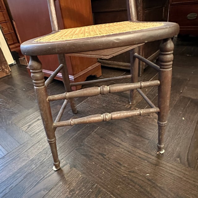 Antique Farmhouse Style Hand Tied Cane Chair With Burl Inlays For Sale - Image 11 of 18