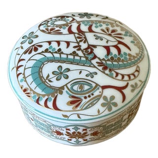 Tiffany & Co. Porcelain Snake Trinket Box, Teal, Red & Gold For Sale