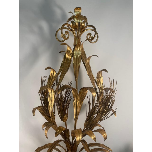 Large Mid 20th Century Italian Gilt Tole Candelabra Style Sconce With Crystals For Sale - Image 6 of 17