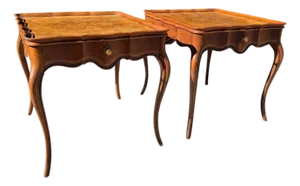 Vintage Baker Furniture Burlwood French Provincial Side Tables - Pair