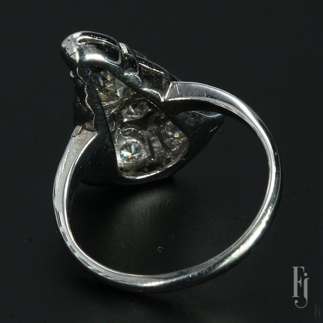 Traditional Vintage 14k White Gold Art Deco Ring With Diamond & Blue Sapphire - Size 3.25 For Sale - Image 3 of 6