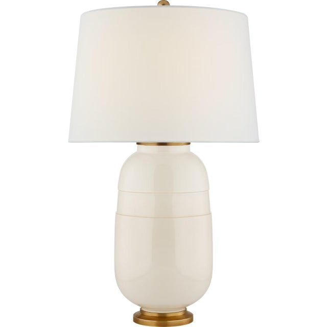 Modern Christopher Spitzmiller by Visual Comfort Signature Newcomb Medium Table Lamp in Ivory with Linen Shade For Sale - Image 3 of 3