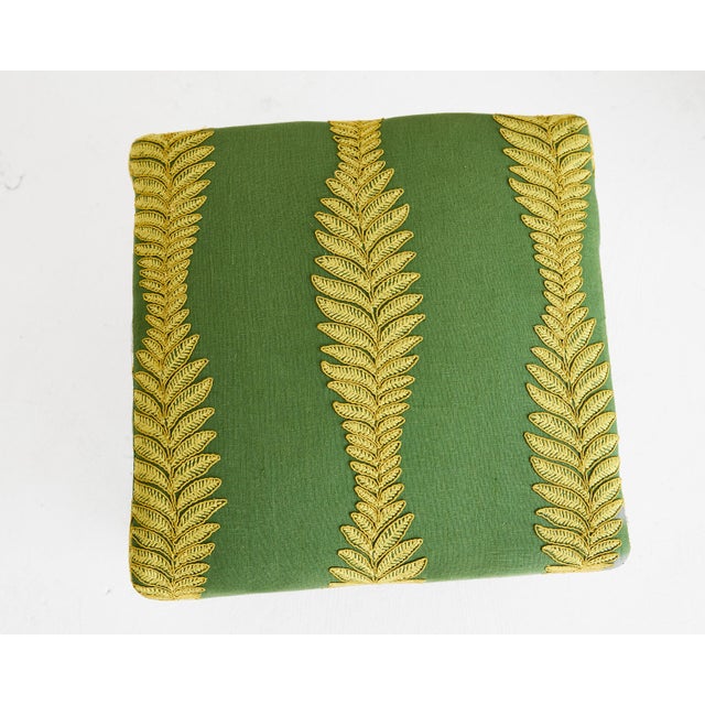 Set of Three Italian Footstools, Upholstered in Green & Gold Fabric, 19th C. For Sale - Image 4 of 11
