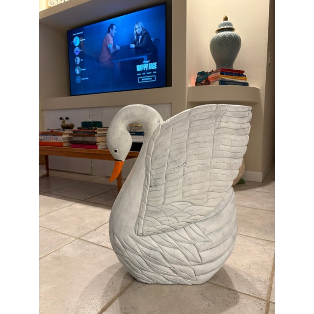 Mid 20th Century Monumental Vintage Hand Carved Wooden Swan Sculpture Palm Beach Chic Folk Art For Sale - Image 5 of 13