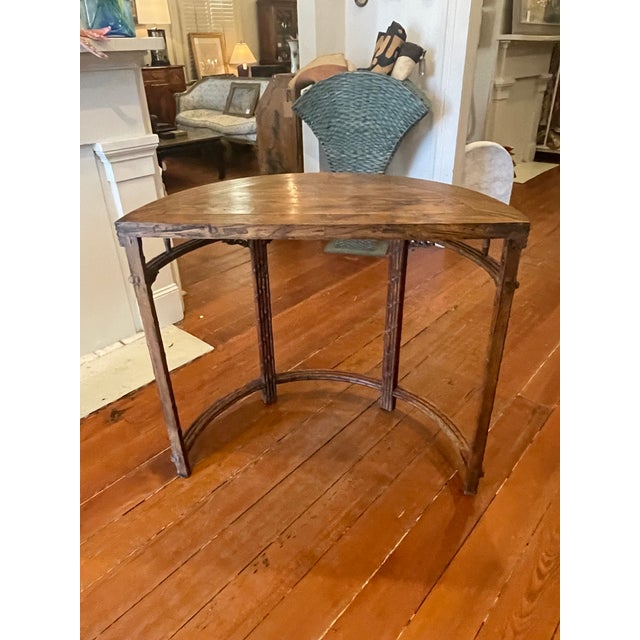 Early 20th Century Late 19th Century Bamboo Form Demi Lune Console Table For Sale - Image 5 of 6