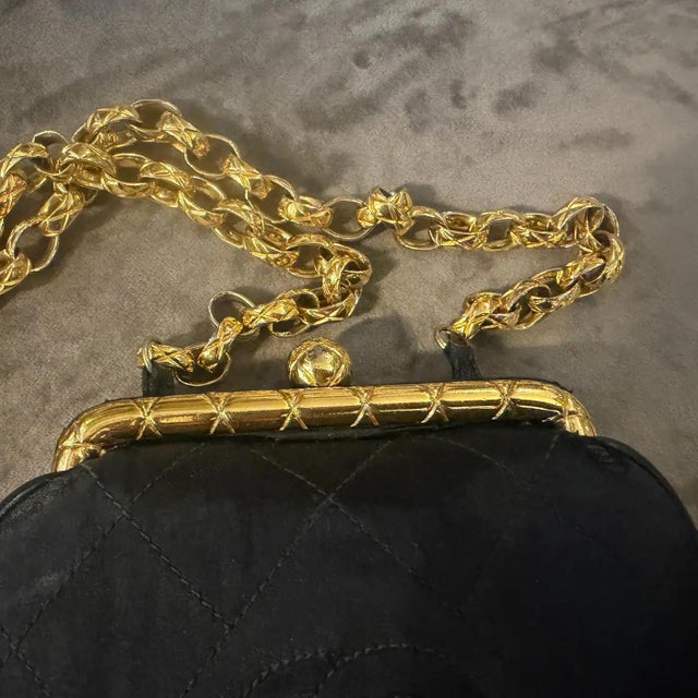 Textile A Rare 1990s Black Satin Silk Evening Bag by Chanel For Sale - Image 7 of 17