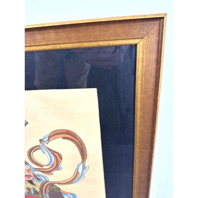 Pair of Vintage Chinese Gongbi Silk Paintings of Guardian Warriors For Sale - Image 10 of 11