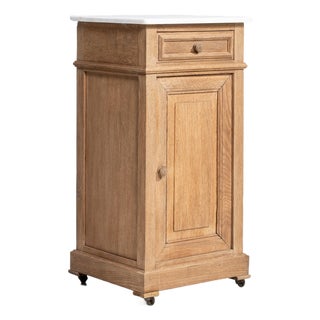 Early 20th Century Oak Marble-Top Side Table On Casters For Sale
