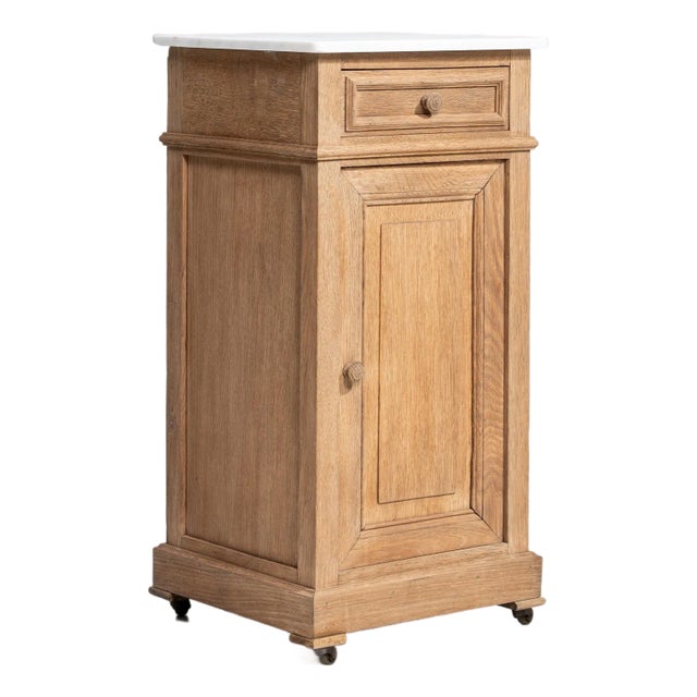 Early 20th Century Oak Marble-Top Side Table On Casters For Sale