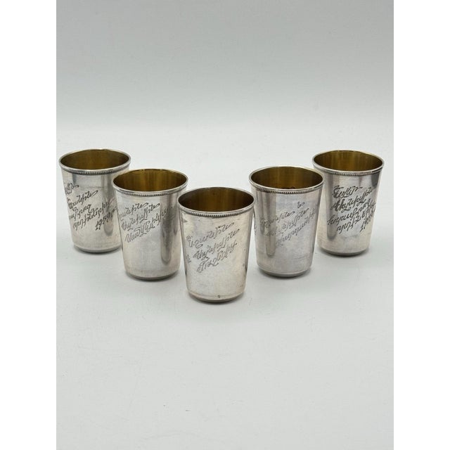 Rare 1955 Soviet Armenian Silver Vodka Cup Set – 875 Star Russian Hallmarked Up for sale is a rare set of five Soviet...