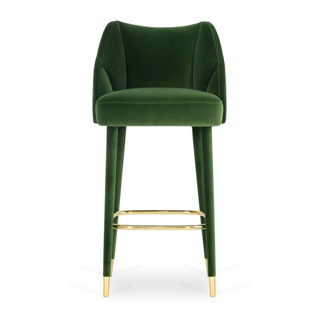 Figueroa Bar Stool in Green Velvet from Insidherland, in New conditions. Designed from 2000 Labeled by Maker