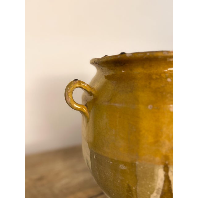 Antique golden yellow glazed terra cotta confit pots from Southwest France. These 19th century vessels once preserved...