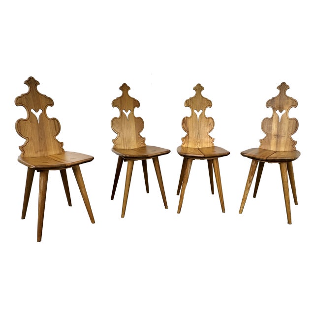 Tiroler Brutalist Handmade Wood Dining Chairs, 1960s, Set of 4 For Sale