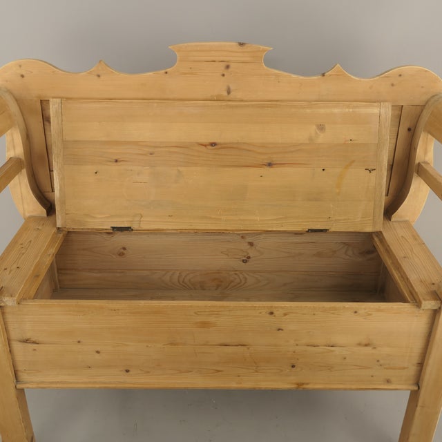 Antique Bavarian Softwood Bench with Storage Trunk, 1900 For Sale - Image 4 of 7