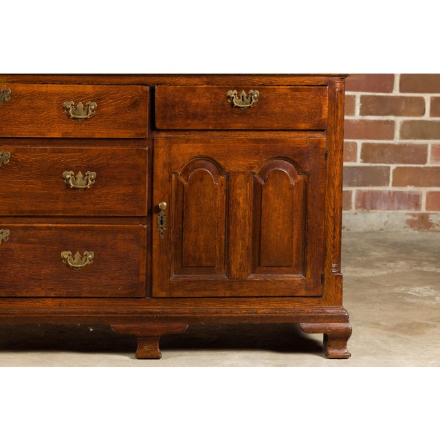 19th Century English Oak Buffet with Five Drawers and Two Doors For Sale - Image 9 of 12