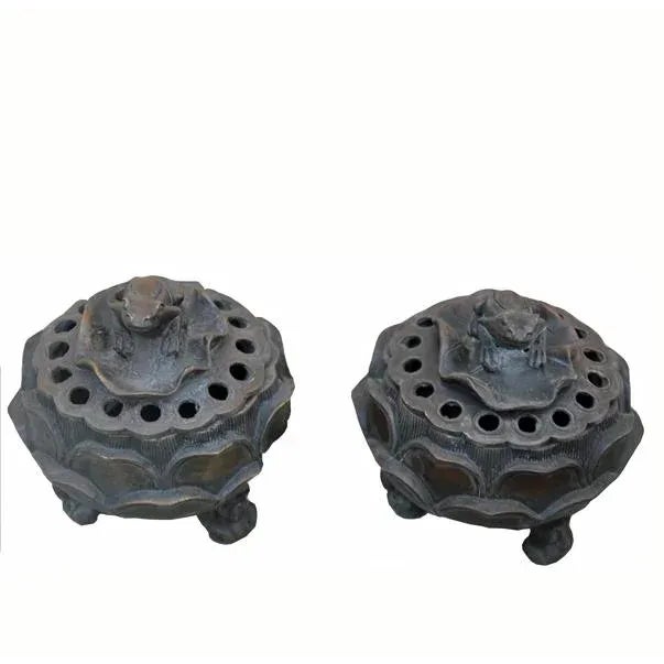 1960s 1960s Incense Burners With Carved Frog Lids - a Pair For Sale - Image 5 of 5