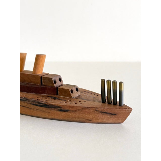 1970s Mid-Century Myrtlewood Battleship Cribbage Board For Sale - Image 5 of 6