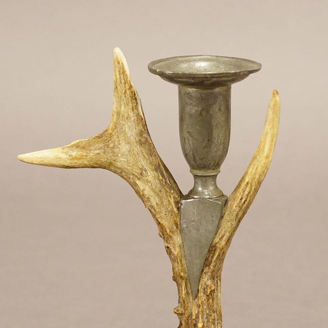 Cabin Black Forest Candle Holder With Pewter Base and Spout, Germany Ca. 1860s For Sale - Image 3 of 5