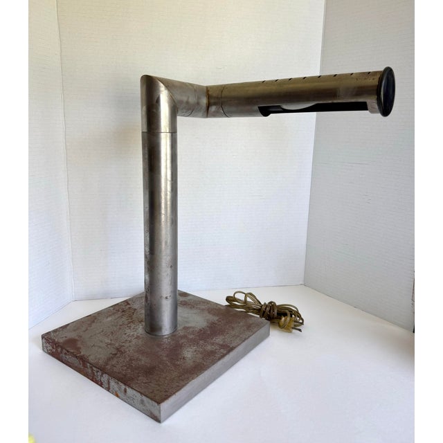 1960s Industrial Modernist Patinated Brushed Steel Adjustable Desk Task Lamp For Sale - Image 10 of 16