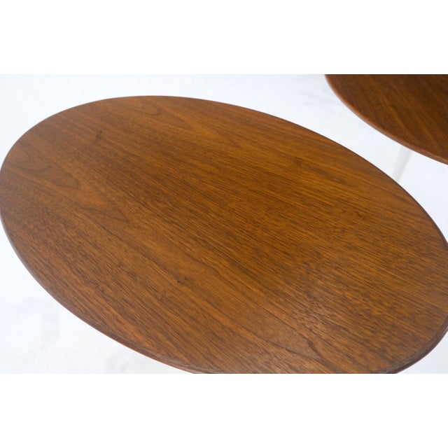 Pair of Knoll Saarinen Oval Walnut Tulip Side End Tables Stands Mint! For Sale - Image 6 of 11