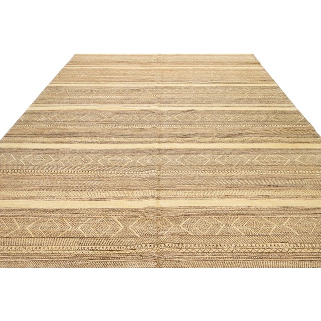 Oversize Modern Gabbeh Beige Wool Rug With Geometric Pattern For Sale - Image 11 of 12