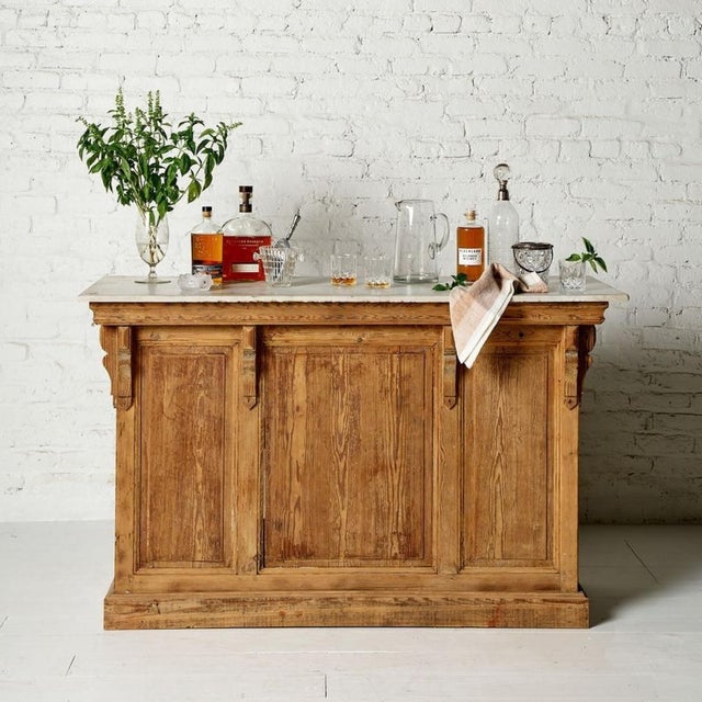 Wood 19th Century French Oak and Marble Top Counter For Sale - Image 7 of 8