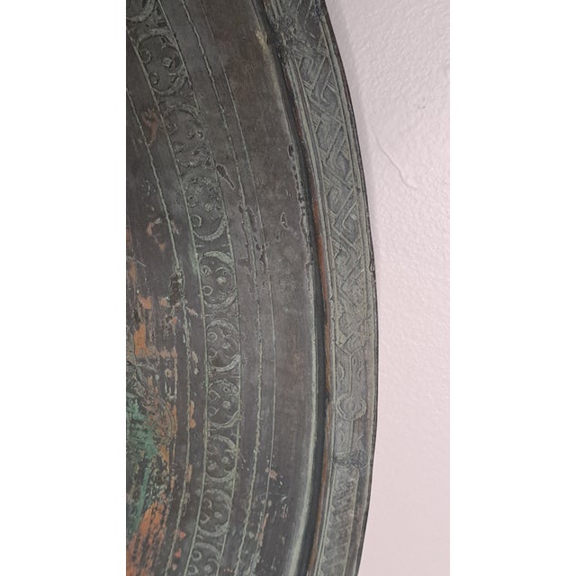 Copper Antique Turkish Ottoman Hand-Engraved Copper Sini Tray, 37.5” For Sale - Image 8 of 12