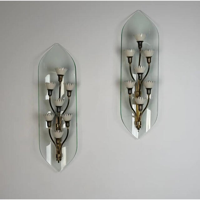 Monumental Pietro Chiesa for Fontana Arte Rare 7-Light Glass Sconces, 1950s For Sale - Image 11 of 15