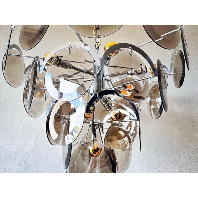 Vintage Brass and Glass Chandelier from Vistosi, 1970s For Sale - Image 4 of 15