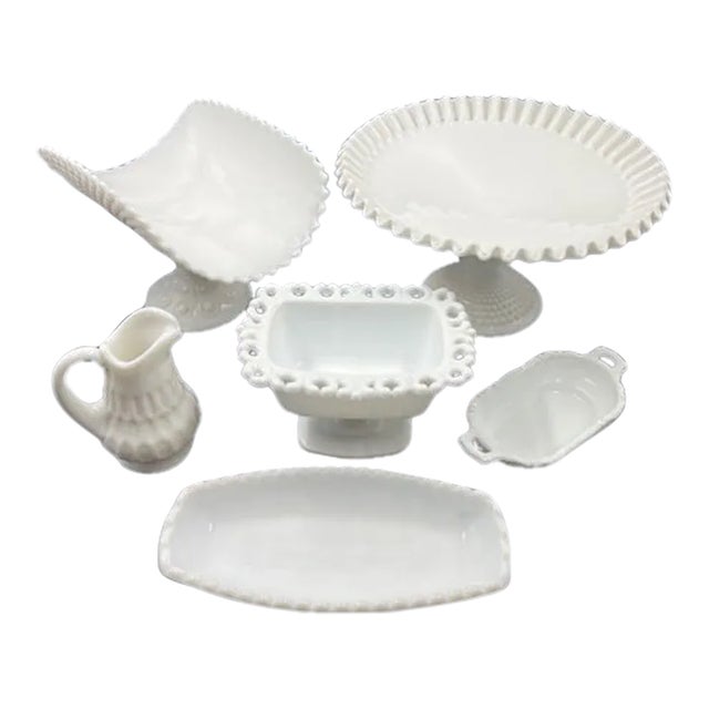 Collection of 6 Vintage Milk Glass Dishes For Sale
