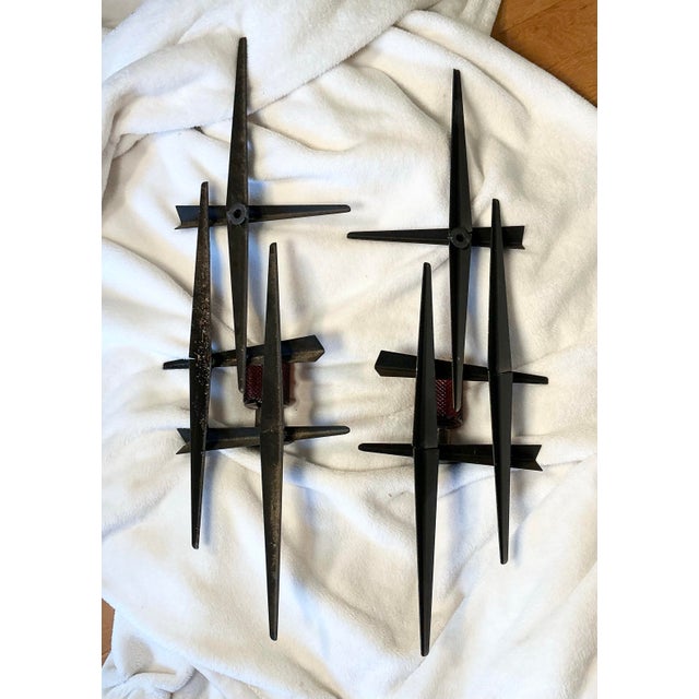 Vintage Brutalist Mid-Century Modern Wall Candle Sculptures Sconces - A Pair For Sale - Image 9 of 12