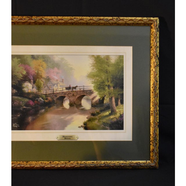 Traditional Vtg. Thomas Kinkade Hometown Bridge Framed Matted Art Lithograph Print For Sale - Image 3 of 17