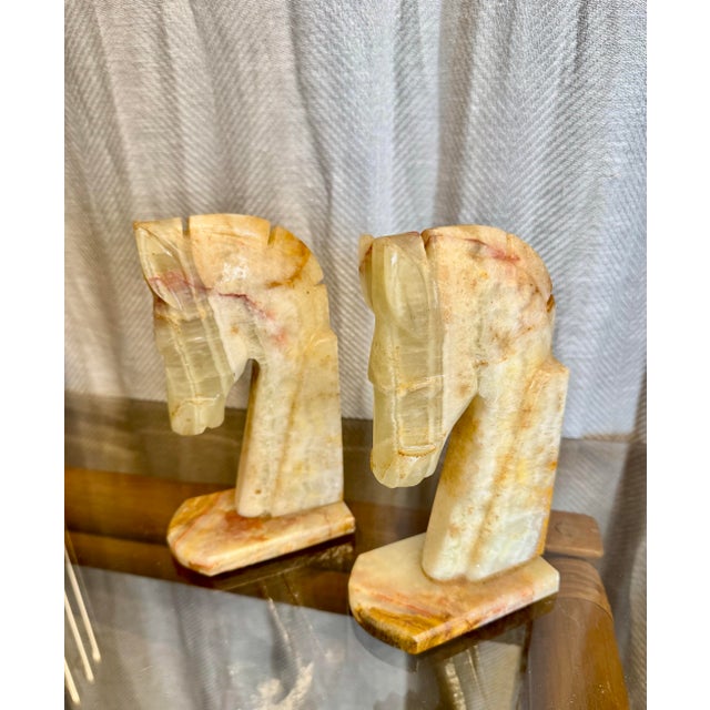 Mid-Century Modern Horse Head Alabaster Bookends For Sale - Image 3 of 5